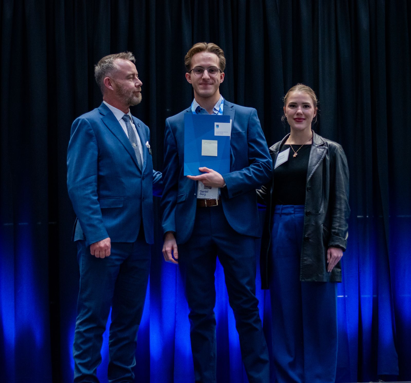Daniel Berg receiving 2nd place at NAIT's Pitch it to Me competition, 2025